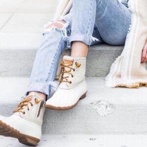 Sperry Syren Gulf Duck Boots Cream Waterproof Winter Boots Size 6 Fleece Lined